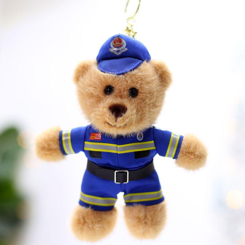 4-inch Cartoon Police Traffic Police Plush Toy Bear Doll Armed Police Medical Keychain Pendant Bag Hanging Ornament Play