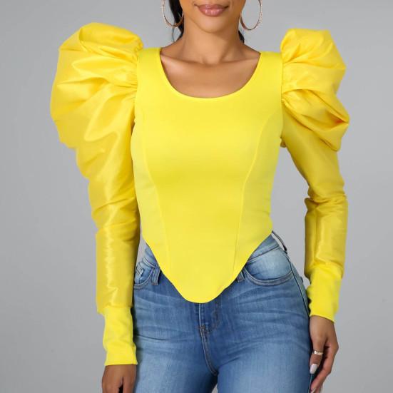 Camicetta da Donna Casual Patchwork Manica a Sbuffo Donna Primavera Estate Skinny Camicetta per Festa