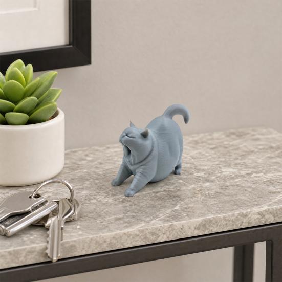 3D Printed Yawning Cat Statue, Cute Sleeping Cat Figurine for Shelf Bedroom, Modern Minimalist Home Decor Gift for Cat Lovers