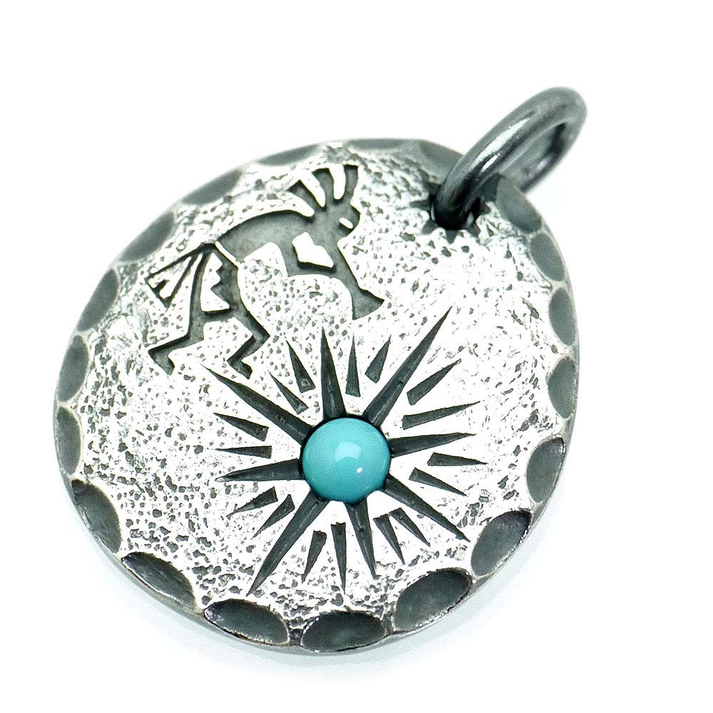 

Silver One 925 Silver Kokopelli Tataki Pendant Top with Turquoise, Men s, M1, Smoked Finish