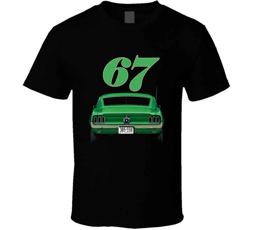 67 Mustang Fastback Rear View Lime Gold Classic Muscle Pony Car Gift T Shirt L