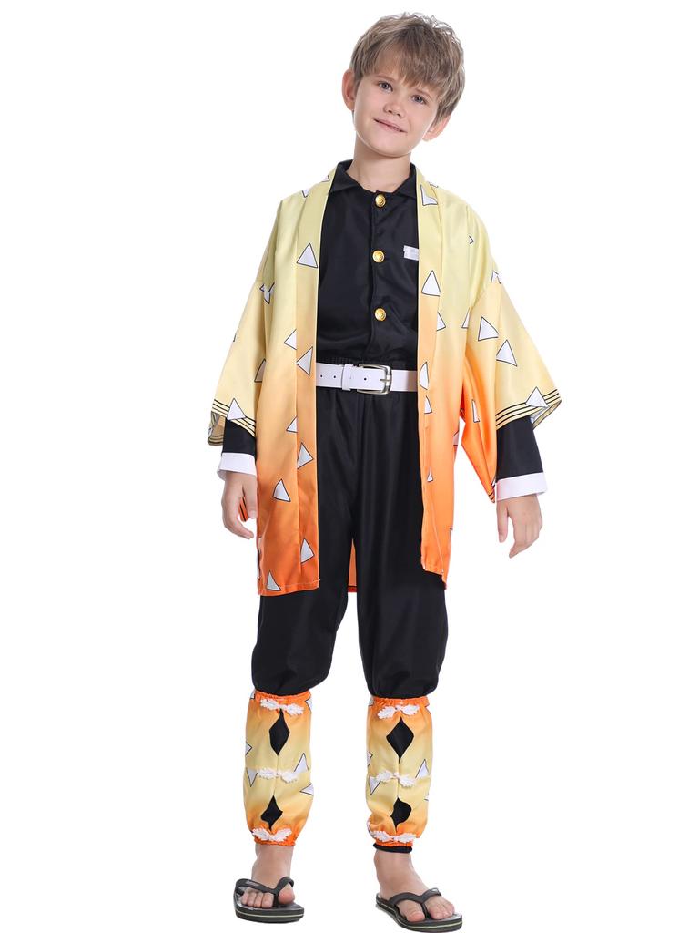 Anime Demon Slayer Agatsuma Zenitsu Cosplay Kostüm Cartoon Kimetsu No Yaiba Zenitsu Kostüm Sutis Perücken Halloween für Kinder Erwachsene