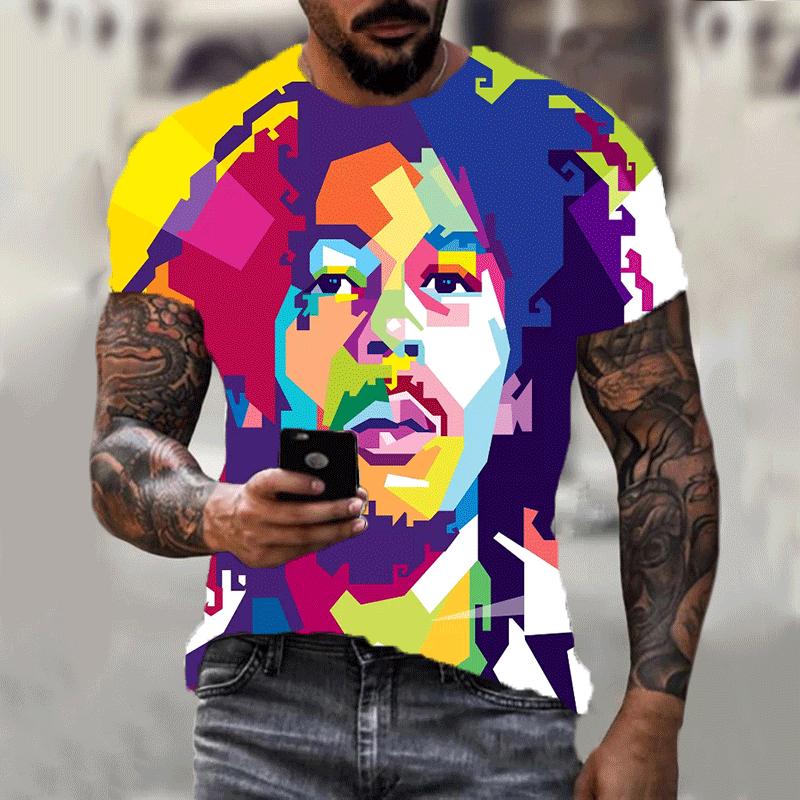 New Harajuku 3d T-shirt Bob Marley Print Men's Short-sleeved Summer Casual Breathable Oversized Tees Fashion Popular Rapper Tops