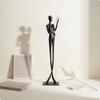 Reading Woman Statue Modern Thinker Elegant Metal Lady Figurine for Desk Black