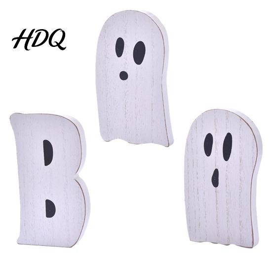 Piccoli Decori Pipistrello 3 Pezzi Decorazione Tavolo Interno di Halloween, Cartello di Legno Fantasma Carino con Corda di Juta, Ornamenti Rustici Farmhouse Blocco BOO
