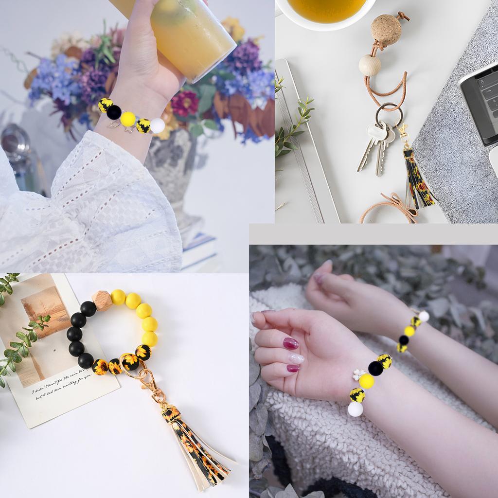 15mm Sunflower Silicone Beads Set Jewelry Making Kit With Tassel For Keychain Necklace Bracelet Making