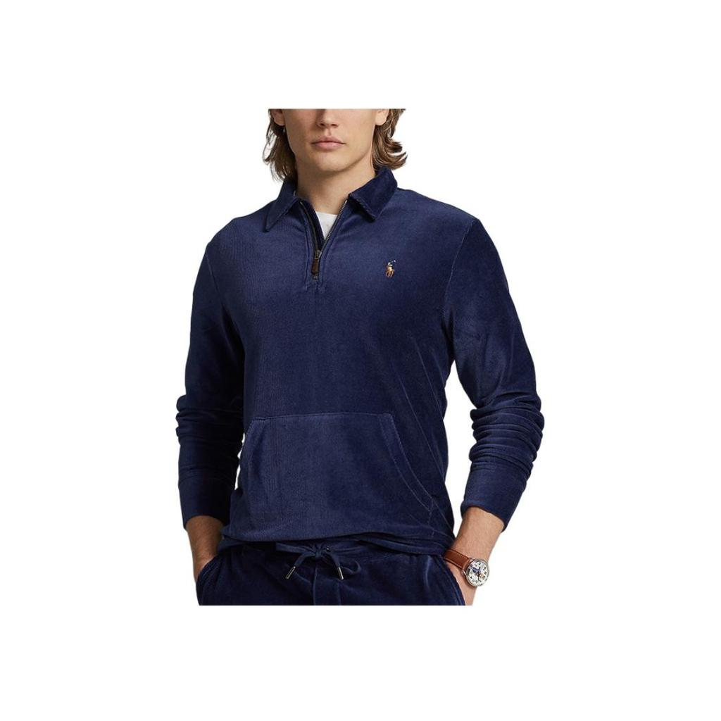 Polo Ralph Lauren Einfarbiges Logo Besticktes Polokragen Langarm Sweatshirt Herren Sweatshirt Marineblau MNPOKNI16822848-410