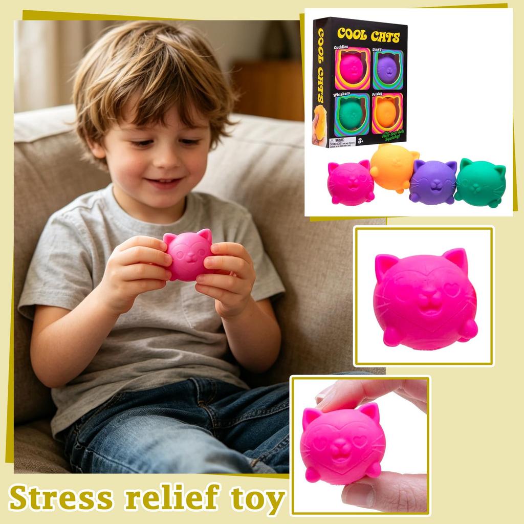 Cool C Squishy, 4 Pack Sugar Ball Designs, Anxiety Relief Squeeze For Sensory Play, Sensory Fidget, Slow Rising Stress Balls
