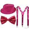 Performance Sequined Hat Solid Color Suspenders Fashion Performance Props Set  Christmas