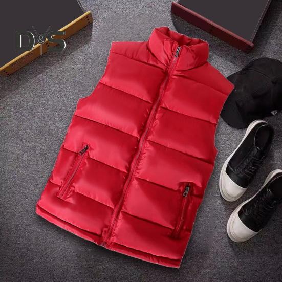 Men Waistcoat Stand Collar Sleeveless Vest Coat with Pockets Zipper Closure Warm Comfortable Down Waistcoat