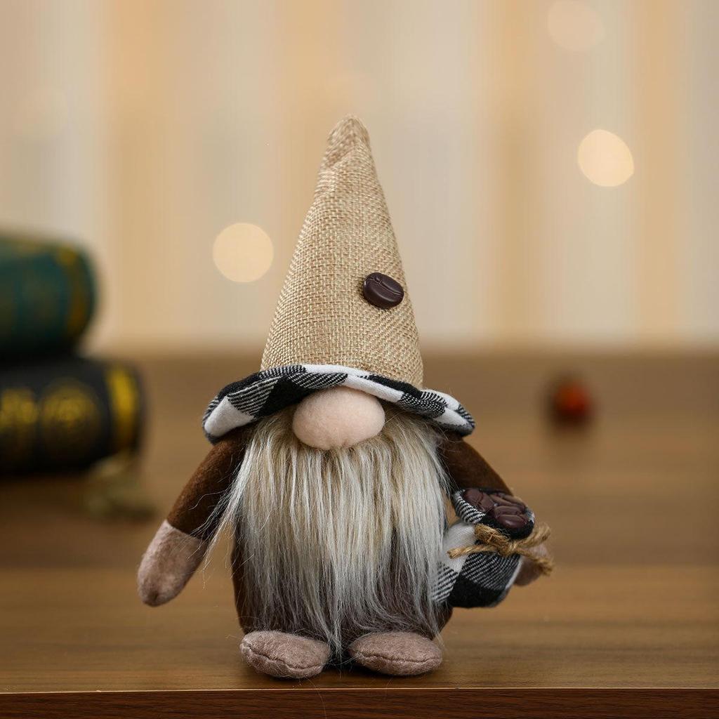 New Year Gnome Ornament: Faceless Doll Holding Coffee Beans with Rudolph Design