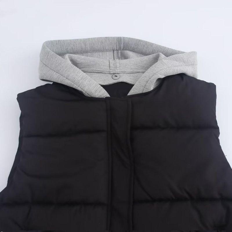 Kaslead New Arrival Women's Clothing Fashion Style Fashion Minimalist All-Matching Hooded Patchwork Cotton-Padded Jacket Vest 3046231