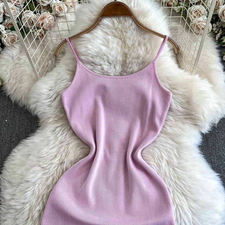 Summer Korean Style Women's Clothing Sleeveless Sweater Dress Tank Knit Long Dress with Fish Tail Woman Dresses