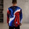 Men Plus Size Round Neck Long Sleeve T Shirt American Eagle Flag Printed Red Blue White Pullover