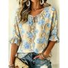 Women's Leopard Print & Orange Floral Tie Front Blouse, Casual Loose Top for Spring Summer Daily Wear
