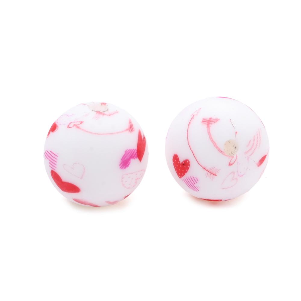 10Pcs 15mm Baby Infant Nipple Appeal Other Chain Clips Dummy Holder Nipple Accessories Pink Love Print Food Grade Silicone Beads