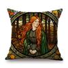 Renaissance Pre-Raphaelitism William Morris Round Stained Glass Window Elegant Lady Girl Decoration Pillow Case Cushion Cover