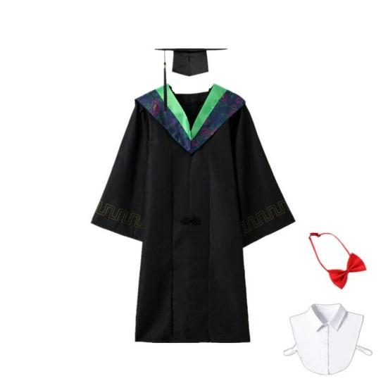 Unisex Matte Graduation Cap Gown Set with Fake Shirt Collar And Neck Tie Professional Formal Attire Bachelor's Uniform for High School College