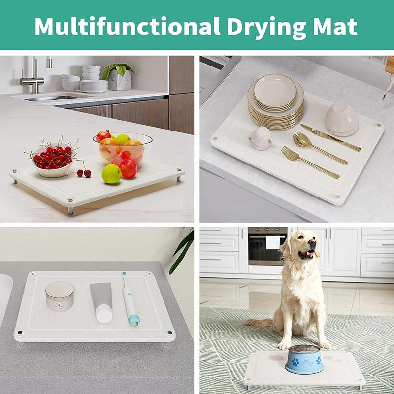 Multipurpose Drying Stone Mat Kitchen Dish Drying Pad Quick Dry Super Absorbent Diatomaceous Earth Stone Dish Cups Mat organizer