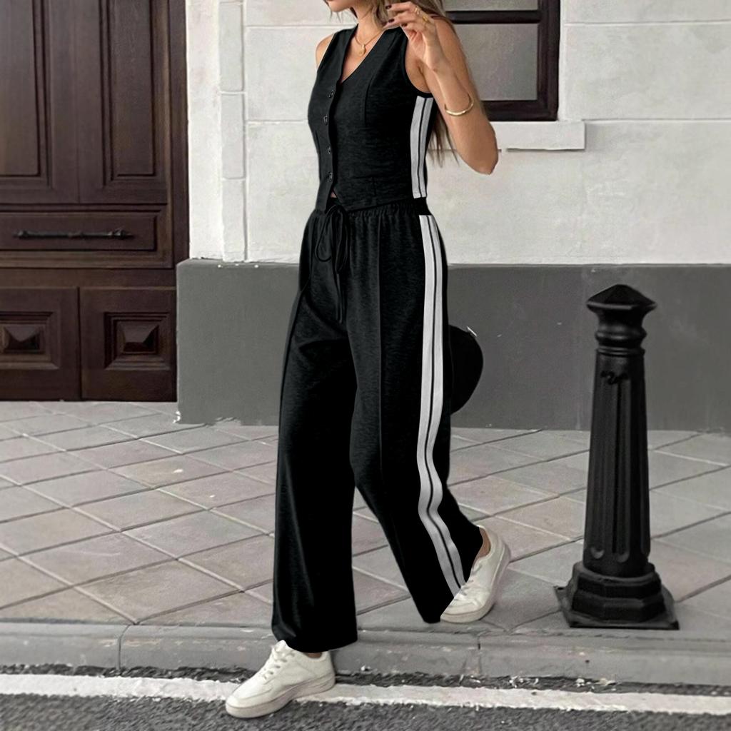 Damen Farbe Lässig Mode Ärmellose Weste und Hose Zweiteiliges Set