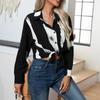 Fashion Abstract Art Print Blouse Women Button Up Loose Long Sleeve Shirts Turn Down Collar Elegant Office Lady Tops Clothes 29728