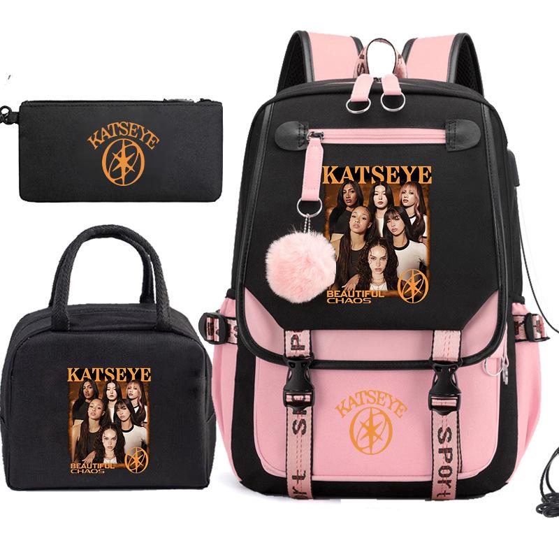 Katseye Gruppo di Ragazze K-pop Stampa Fotografica Set da 3 Pezzi Zaino per Studenti Combo 60707 Borsa Scolastica alla Moda Kit Cancelleria