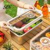 Sealing Lid Food Container Stainless Steel Crisper Box with And Handle, Large Capacity Stackable Dry Organizer Bread Storage Box, Portable for Home or