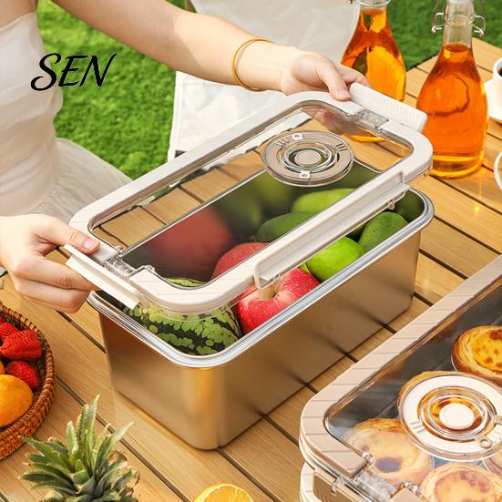 Sealing Lid Food Container Stainless Steel Crisper Box with And Handle, Large Capacity Stackable Dry Organizer Bread Storage Box, Portable for Home or