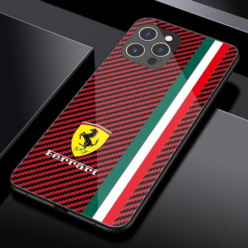 For Ferrari 458 488 599 612 FF F12 Racing Tempered Glass Phone Case For iPhone 11 12 13 14 15 16 17Pro X XR XS Max Mini 7 8 Plus