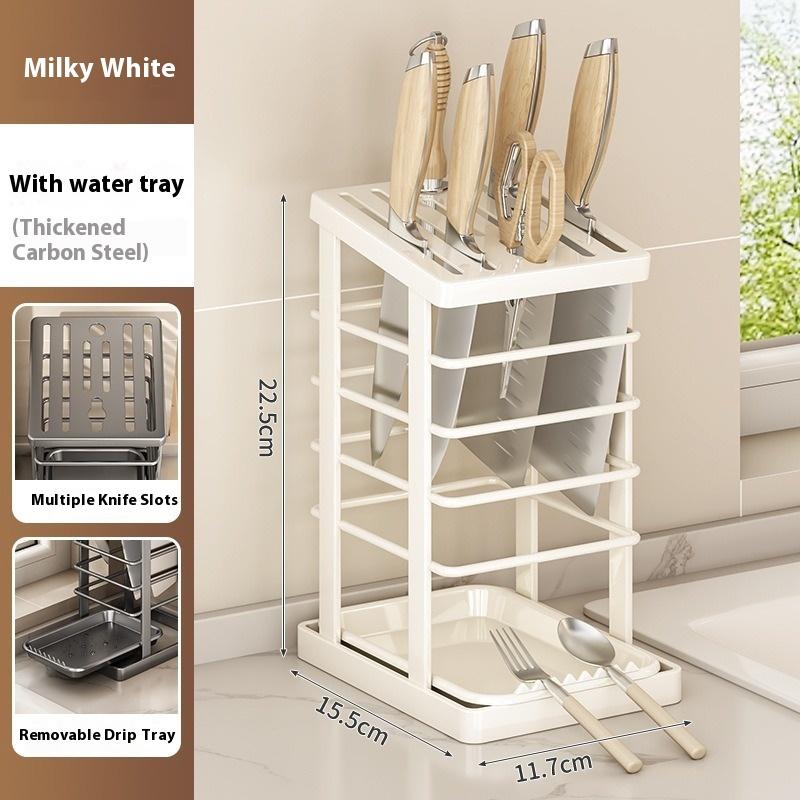 

Kitchen Knife Holder Countertop Knife Tool Storage Rack With Drain Tray Multi-Function Knife Holder Storage Rack Dish Rack