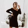 2024 Autumn/Winter European and American Women's Solid Color V-neck Dress