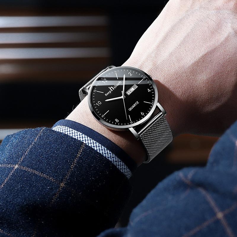 Silent Ultra-thin Men's Watch for Junior and High School Exams Men's Luminous Waterproof Quartz Watch for Young and High School Students