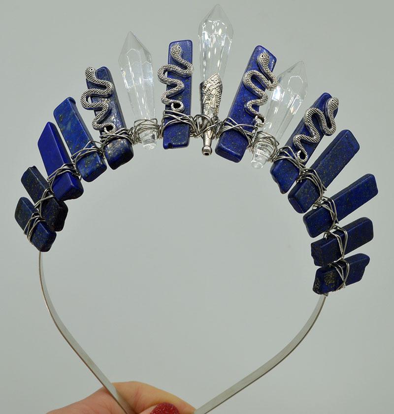 Handmade Natural Crystal Snake Headband - Halloween  Birthday Party Silver Accessory