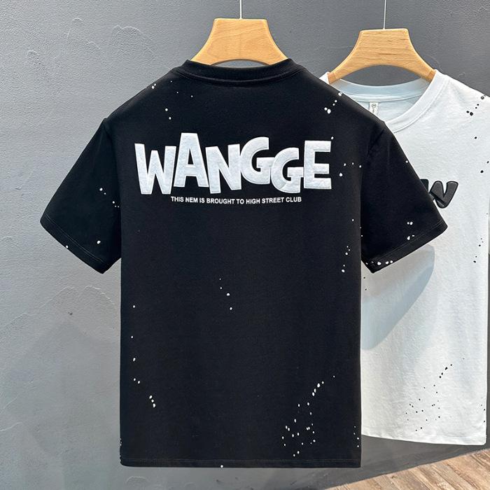 

Новая летняя мужская футболка с коротким рукавом, хлопковая, американская, с принтом, тонкая, короткая, топ 5XL чёрный