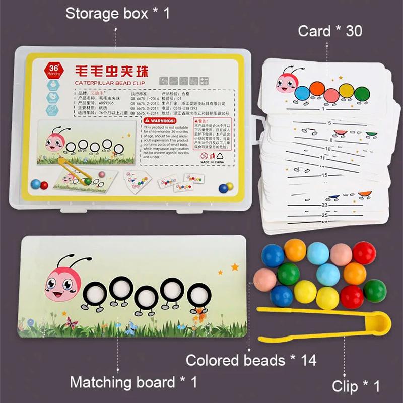 Wooden Clip Beads Games Montessori Toys Color Matching Parish Learning Set Fine Movement Training Educational Toys For Children