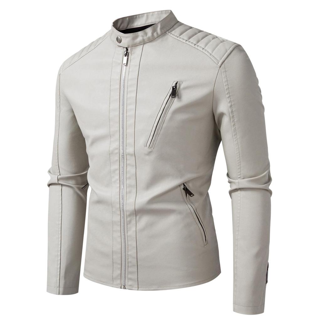 Men's Trendy PU Leather Motorcycle Jacket - Cross-Collar, Korean Style, Casual Spring/Autumn Coat