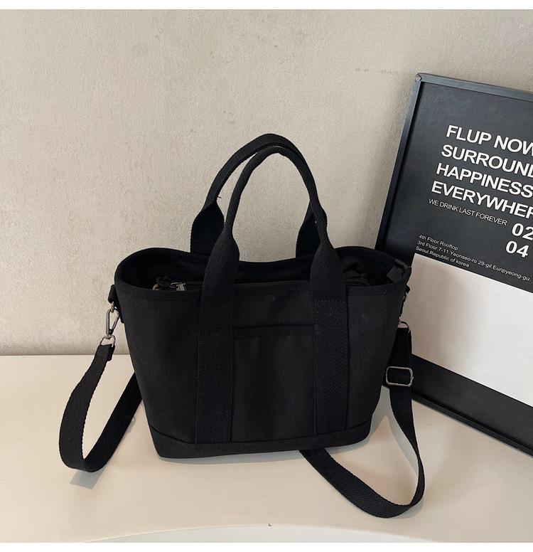 

New simple shoulder bag canvas solid color casual tote bag large capacity portable daily commuting bag чорний