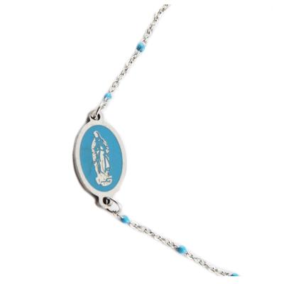[R0129] - Silver Blue 'Virgin Mary' Steel Designer Bracelet - 12x9 Mm