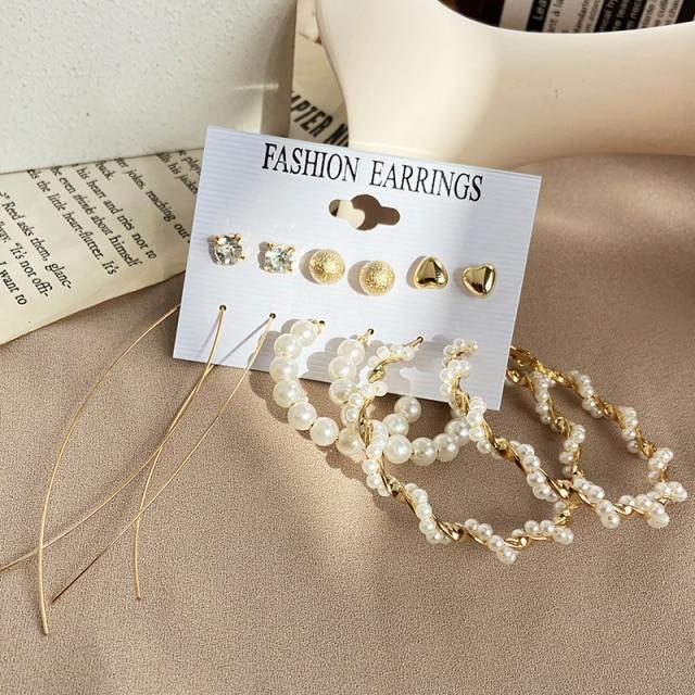17KM Trendy Exquisite Pearl Metal Earrings Set for Women Geometric Circle Dangle Drop Earrings Acrylic Set of Earrings Jewelry