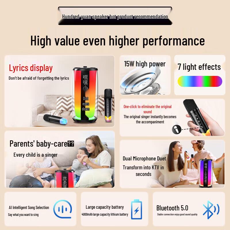 Newmine K19 Portable Bluetooth Karaoke Speaker with Dual Microphones