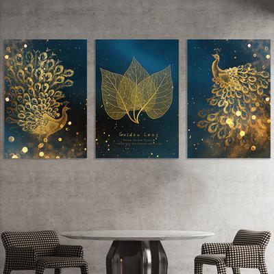 Nordic Golden Peacock Leaf Wall Art Canvas Painting Light Luxury Waterproof Poster Print Wall Picture for Living Room Decoration