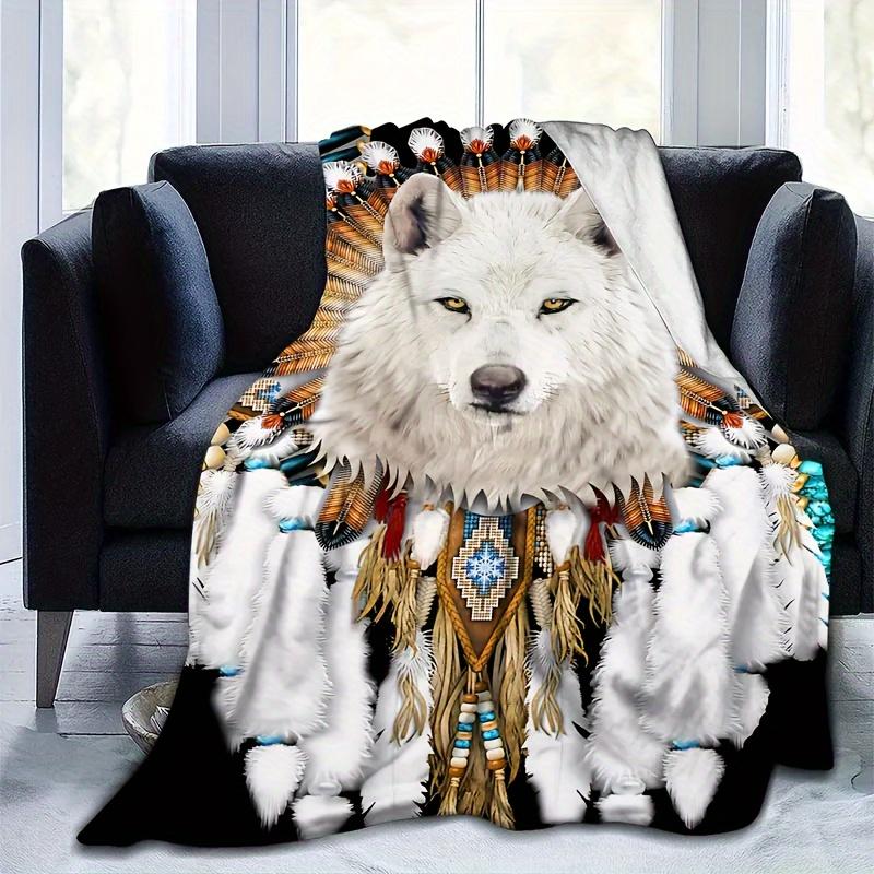 1pc Wolf Print Throw Blanket, Soft & Warm Blanket For Living Room & Bedroom, Home Decor50x60