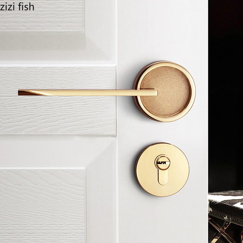 Zinc Alloy Bedroom Door Lock Magnetic Silent Locks Doorknob Yellow Antique Copper Split Lock Home Door Hardware Safety Locks