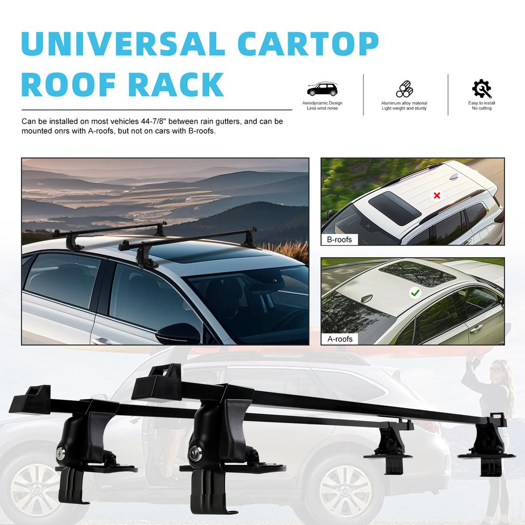 1 Pair Universal 54 Inch Vehicle Car Roof Mounting Rack Rail Bar Black Aluminum Luggage Carrier With Lock Top Car Rack
