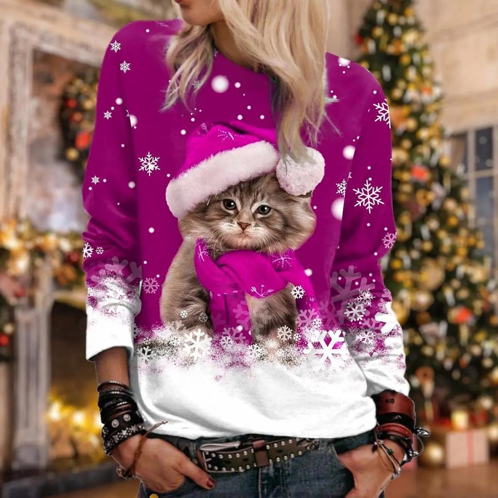 Women's Christmas Cute Neck Long Sleeve Top