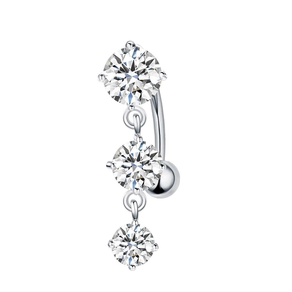 Upside Down Peach Heart Teardrop Zircon Belly Button Ring, 316 Stainless Steel Navel Jewelry