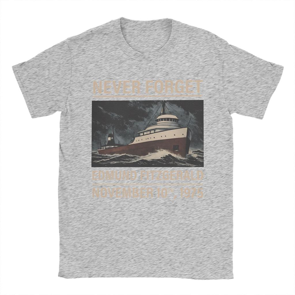Edmund Fitzgerald T-Shirt for Men Great Ship Funny Pure Cotton Tee Shirt Crew Neck Short Sleeve T Shirts Graphic Clothes