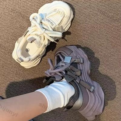 Women Chunky Platform Sneakers  Spring New Thick Soles Comfort Thick Bottom Shoes Ladies Thick Soles Lace Up Casual Shoes