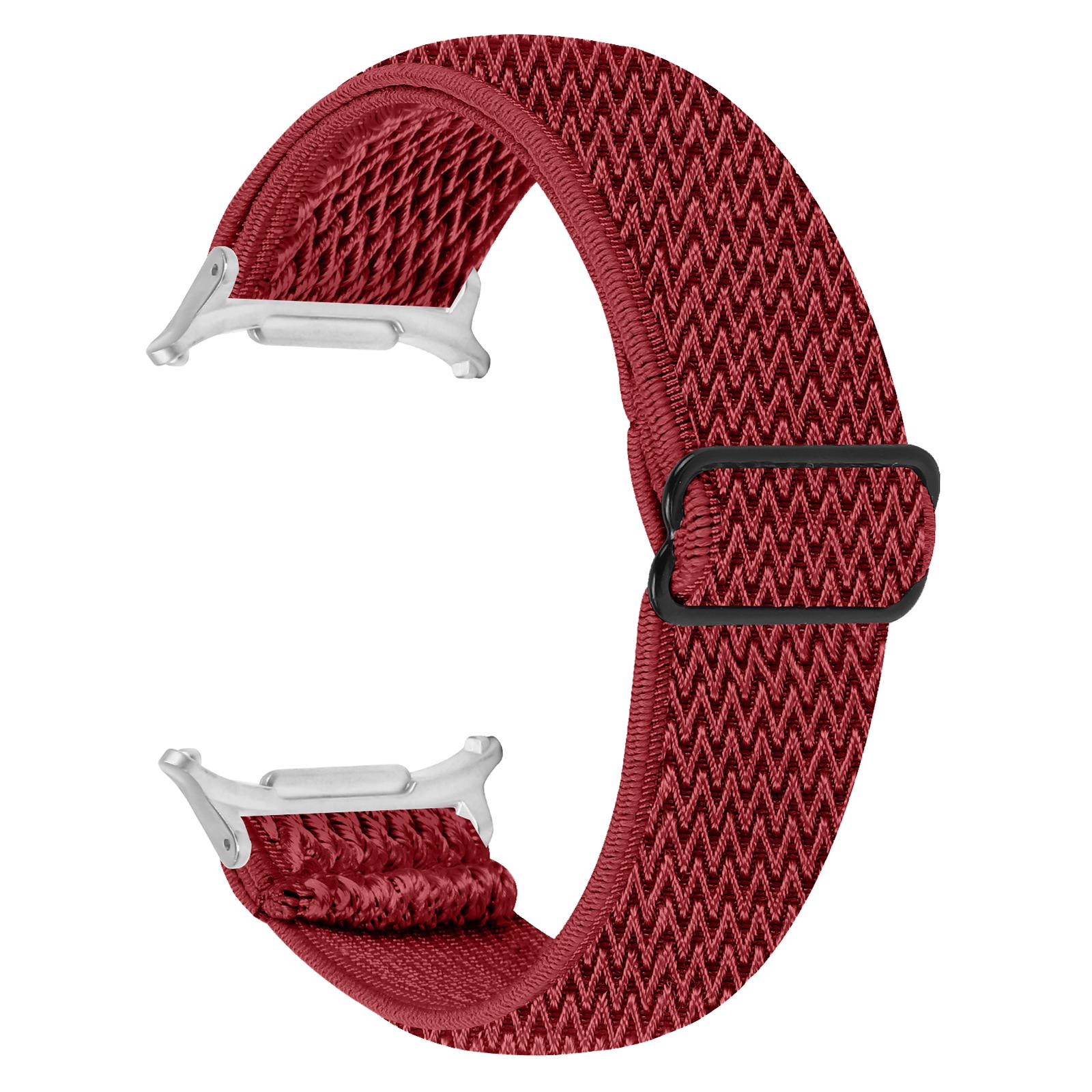 

For Samsung Galaxy Watch Ultra 47mm Nylon Watch Band Adjustable Elastic Wrist Strap with Silver Connector Red