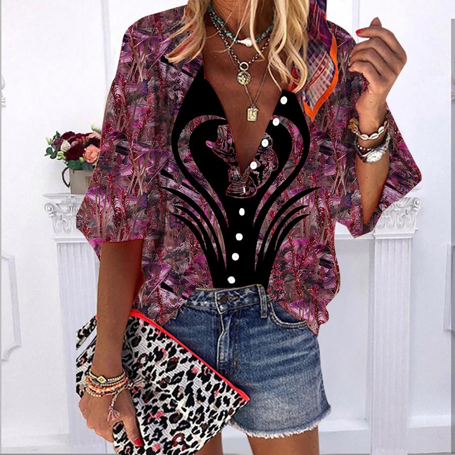 2023 sommer Herbst Neue Mode frauen Tops Liebe Fisch Gedruckt Halbe Hülse Casual Plus Größe Taste-unten Hemd mit Blase Ärmeln